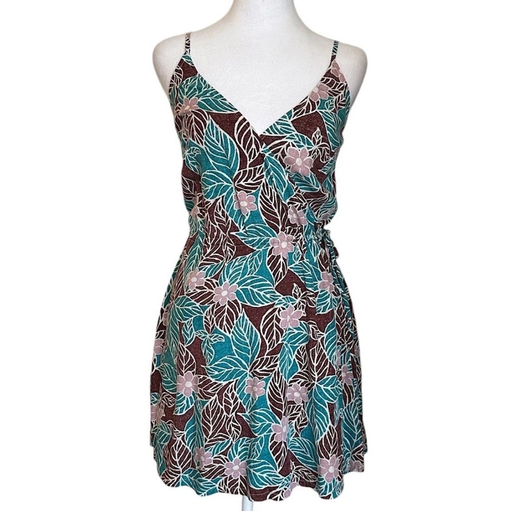 Pataloha Patagonia Women’s Faux Wrap Mini Dress Hawaiian Floral Tropical Sz XS